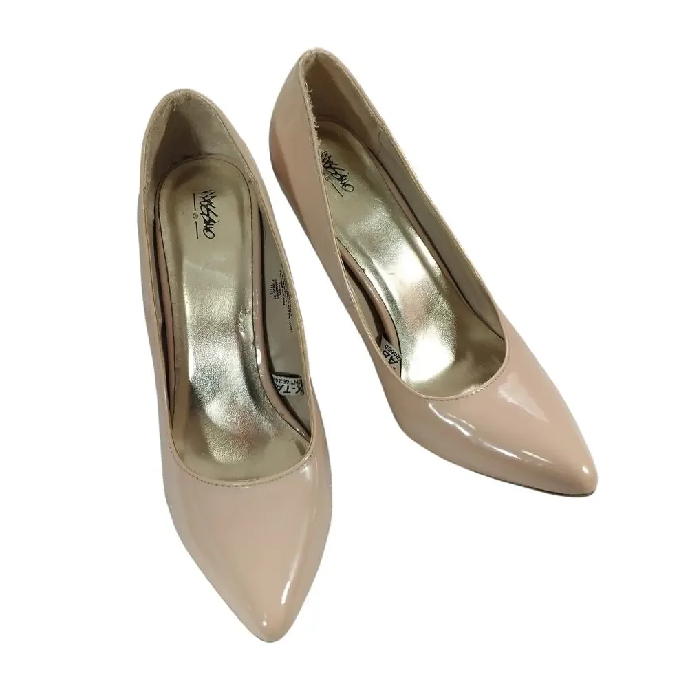 NWOT-1 SHOW! MOSSIMO! BEIGE/TAN PATENT LEATHER POINTY TOE CLASSIC PUMPS! SZ 8M